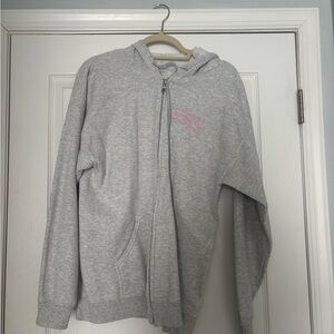 Gray Zip-Up Hoodie with Pink Detail Sun-kissed Coconut